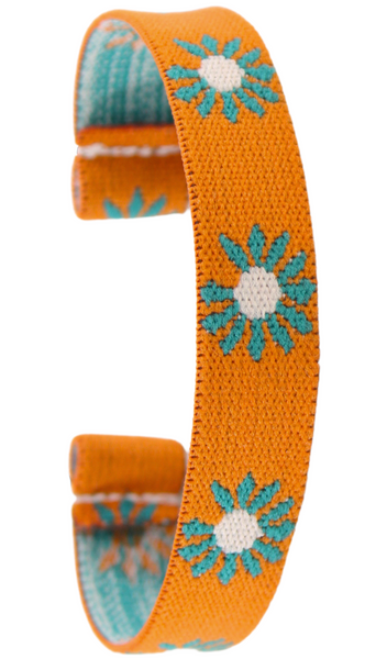 Extra Thin Orange Blue White Flowers Elastic Watch Band
