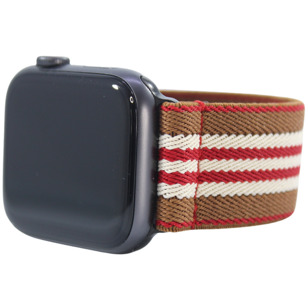 Brown Cream Red Stripe Elastic Watch Band