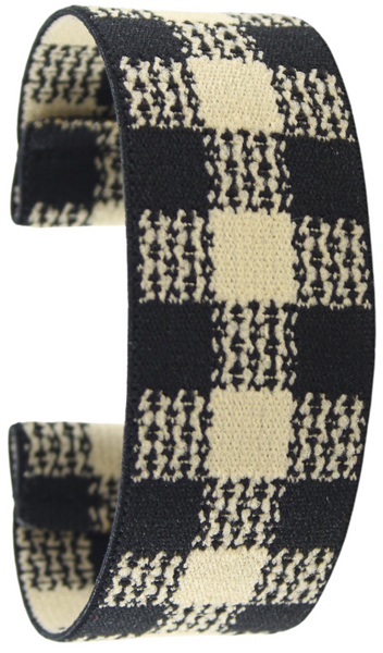 Extra Wide Tan and Black Buffalo Plaid Elastic Watch Band