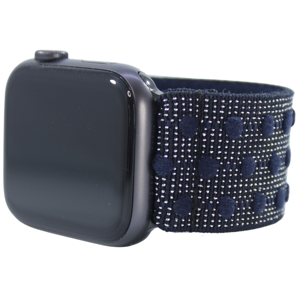 Extra Wide Navy Silver Glitter Textured Dots Elastic Watch Band