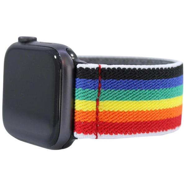 White Rainbow Striped Elastic Watch Band