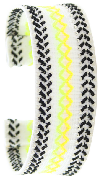 Extra Wide White Neon Yellow Tribal Elastic Watch Band