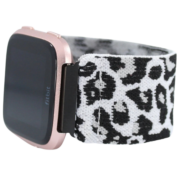 Extra Wide White Leopard Elastic Watch Band