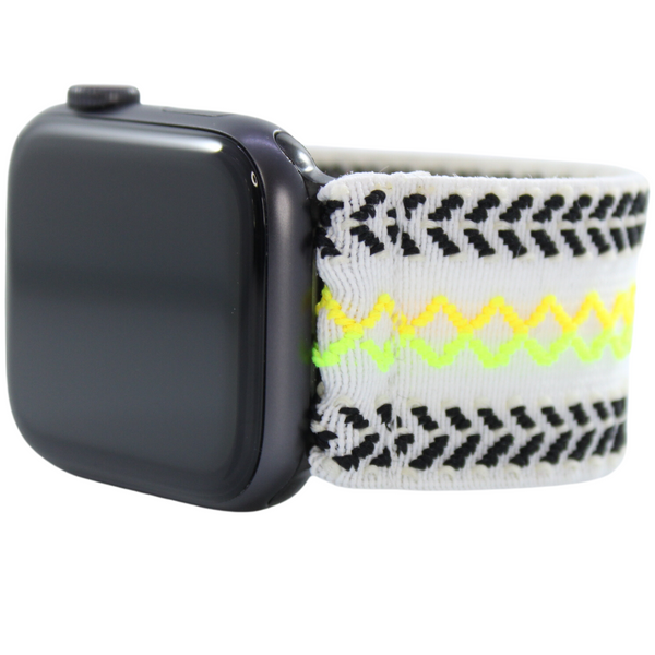 Extra Wide White Neon Yellow Tribal Elastic Watch Band
