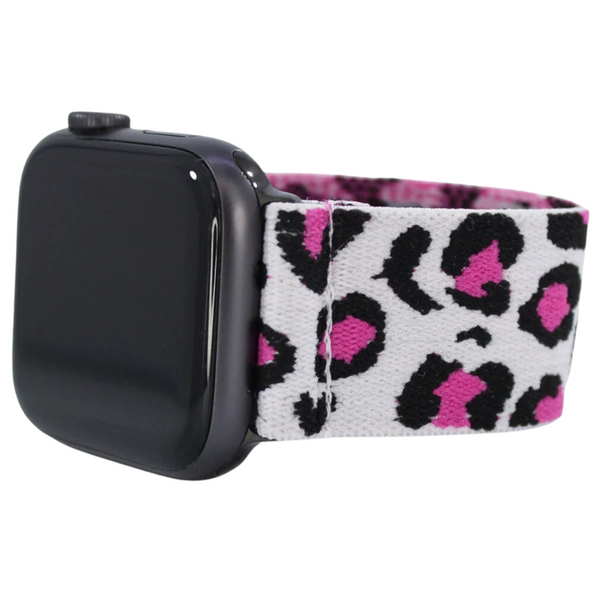 White Pink Leopard Elastic Watch Band