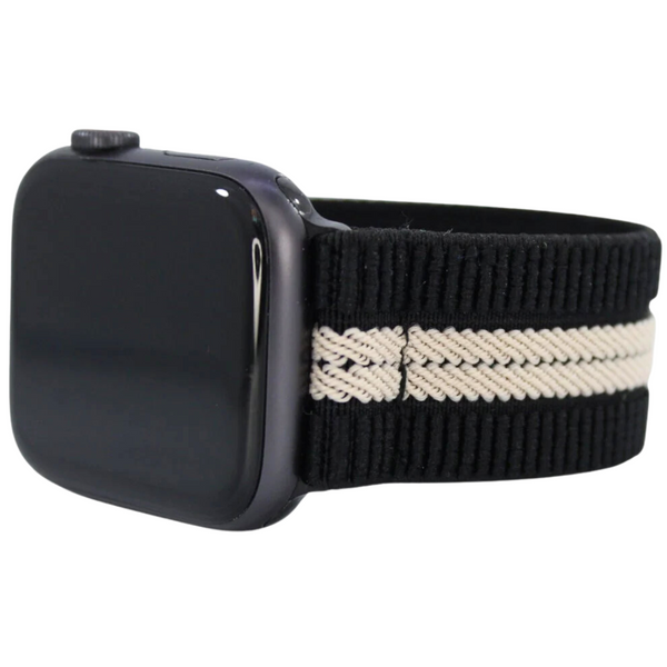Textured Black Striped Elastic Watch Band