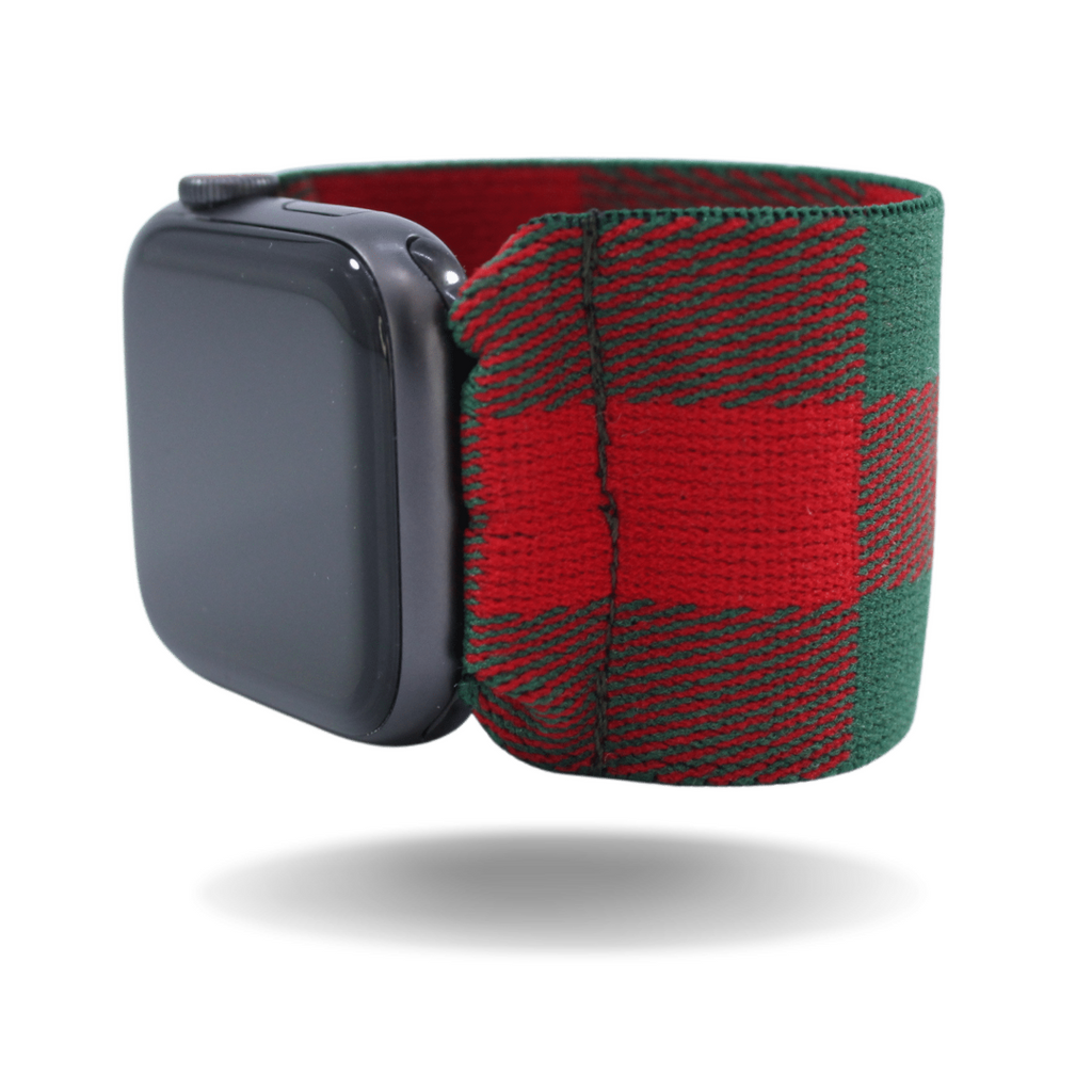 Extra Wide Red Green Buffalo Plaid Elastic Watch Band Palmetto Bands