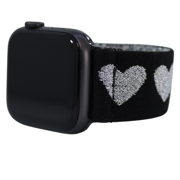 Silver Glitter Hearts Elastic Watch Band