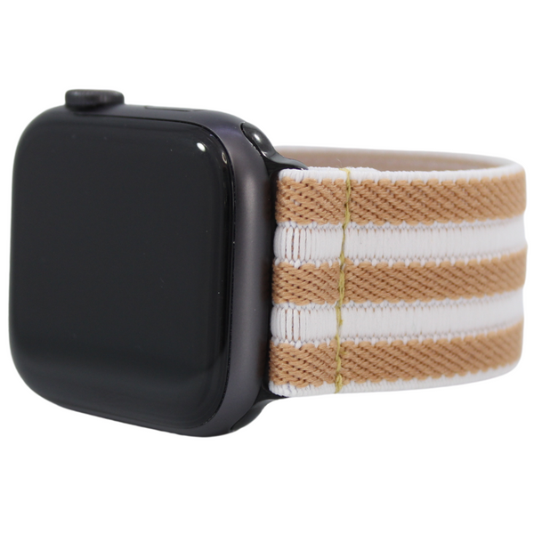 Beige White Stripe Textured Elastic Watch Band