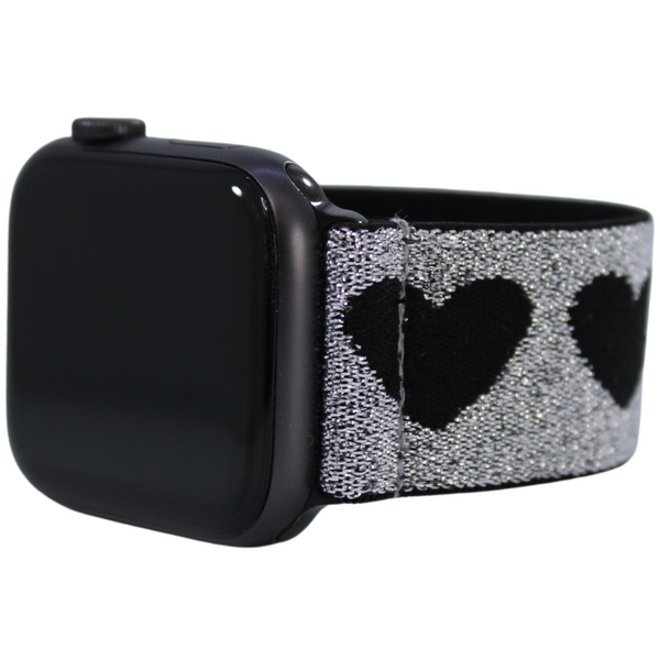 Black Glitter Hearts Elastic Watch Band