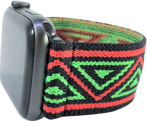 Black Green Red Chevron Elastic Watch Band