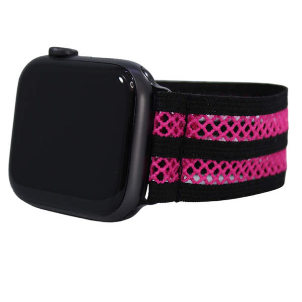 Black Pink Fishnet Textured Elastic Watch Band