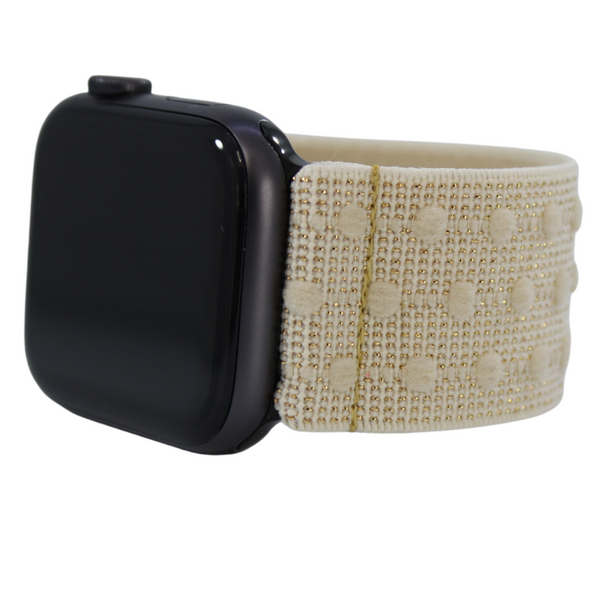 Beige Glitter Textured Dots Elastic Watch Band