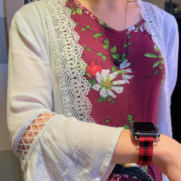 Extra Thin Red Buffalo Plaid Elastic Watch Band