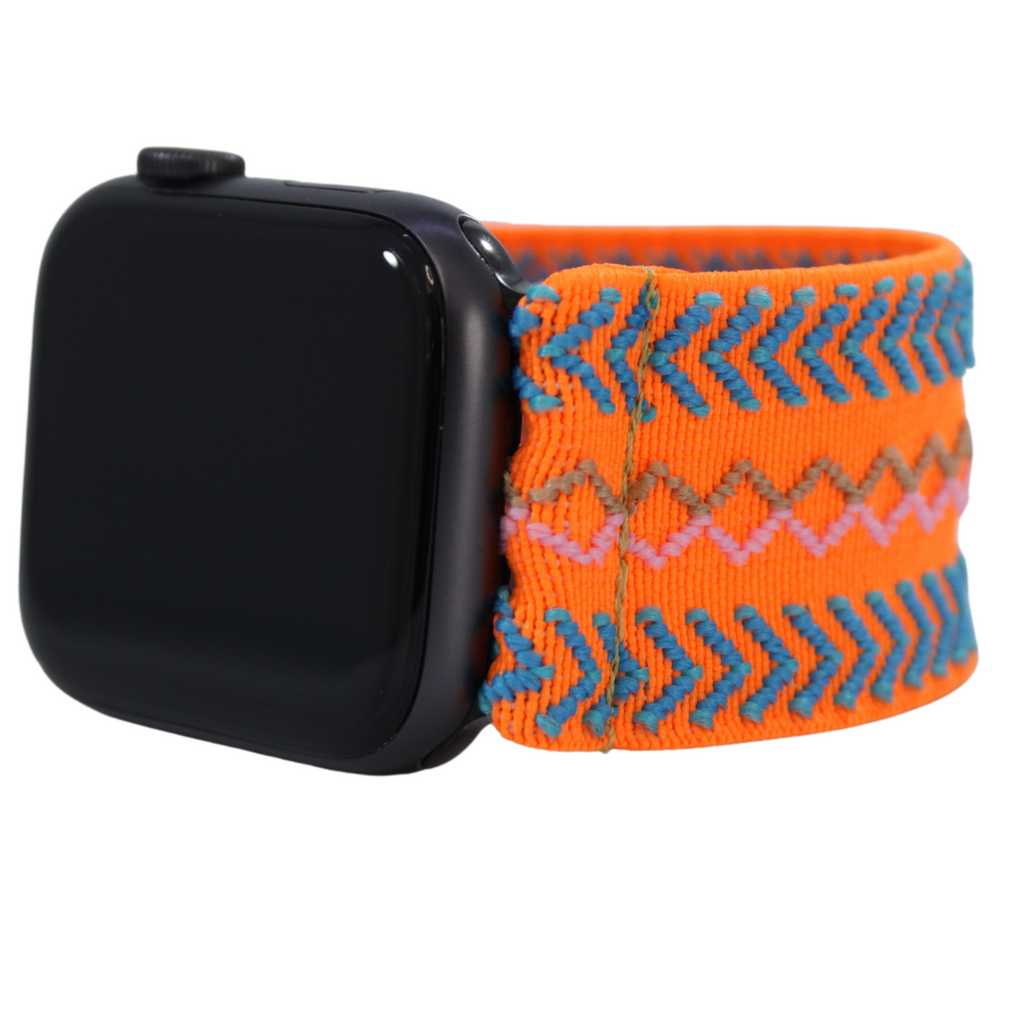 Extra Wide Neon Orange Tribal Elastic Watch Band Palmetto Bands