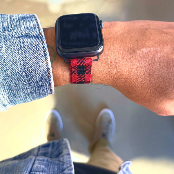 Extra Thin Red Buffalo Plaid Elastic Watch Band