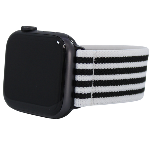 White Black Striped Elastic Watch Band