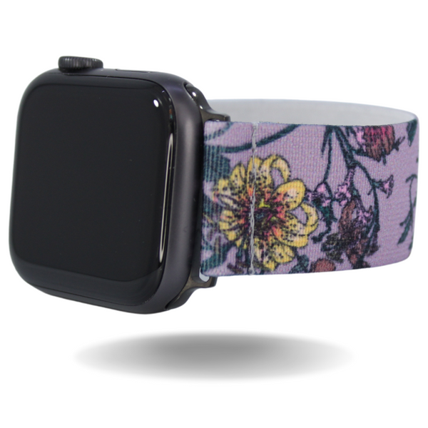 Purple Floral Print Elastic Watch Band