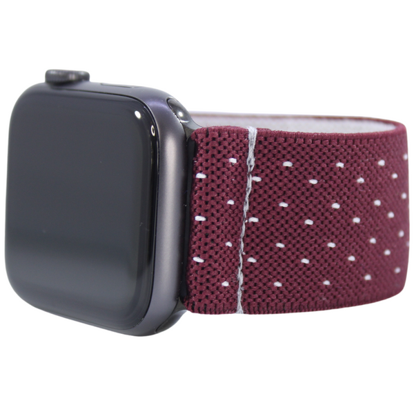 Burgundy White Dots Elastic Watch Band
