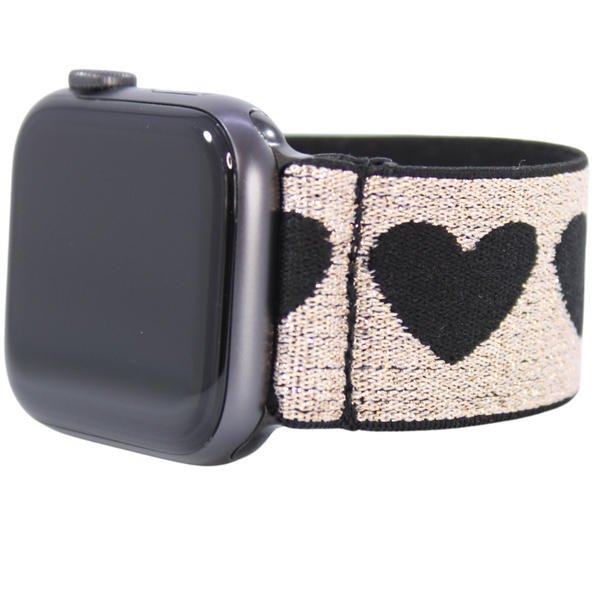 Gold Black Glitter Hearts Elastic Watch Band