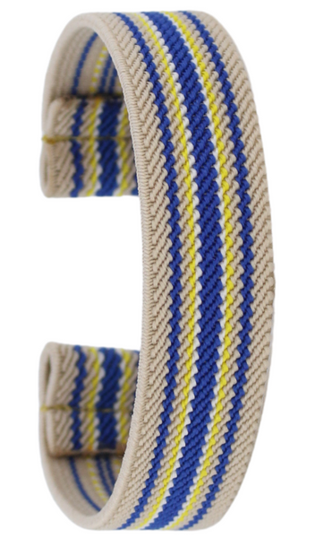 Thin Tan Blue Yellow Striped Elastic Watch Band