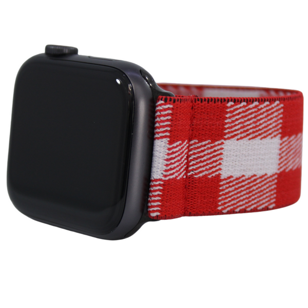 White Red Buffalo Plaid Elastic Watch Band