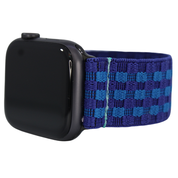 Blue Textured Plaid Elastic Watch Band