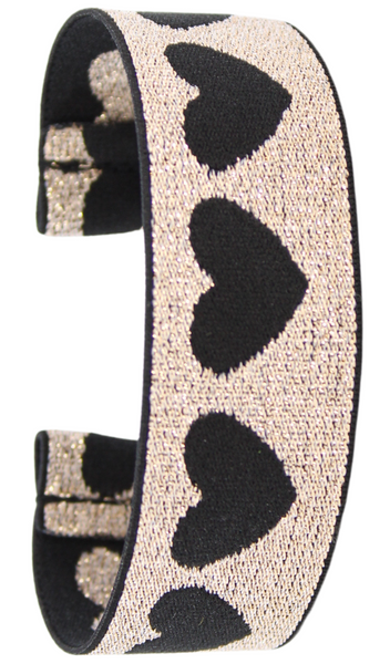 Gold Black Glitter Hearts Elastic Watch Band