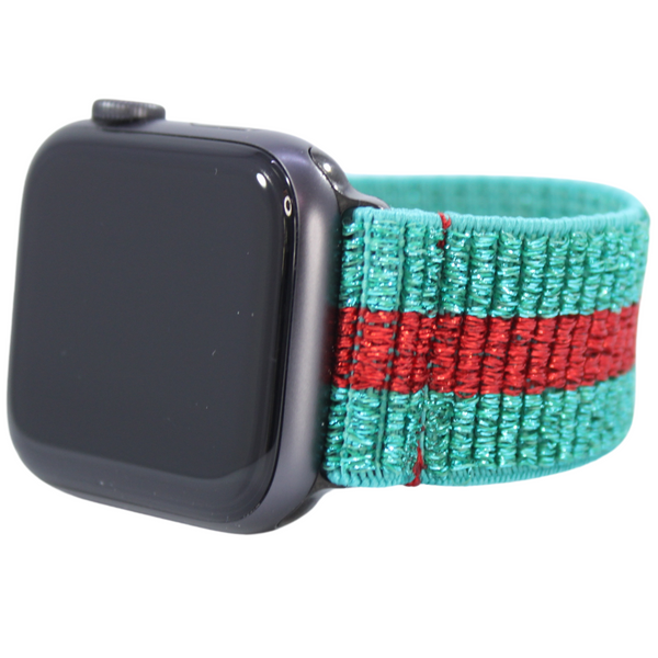 Green Red Glitter Stripe Elastic Watch Band