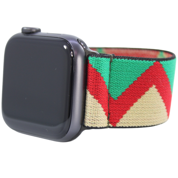 Green Red Tan Chevron Elastic Watch Band