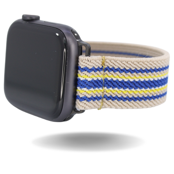 Thin Tan Blue Yellow Striped Elastic Watch Band