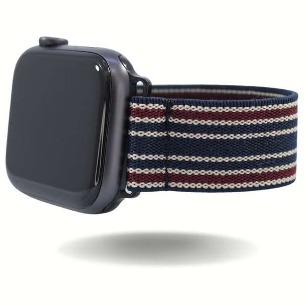 Thin Navy Maroon Cream Striped Elastic Watch Band