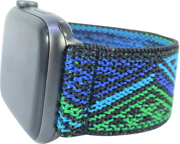 Blue Green Tribal Elastic Watch Band