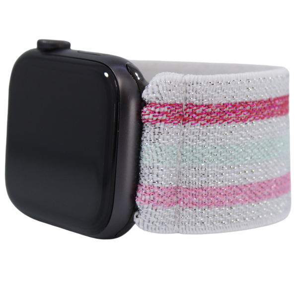 Extra Wide Silver Glitter Stripes Elastic Watch Band